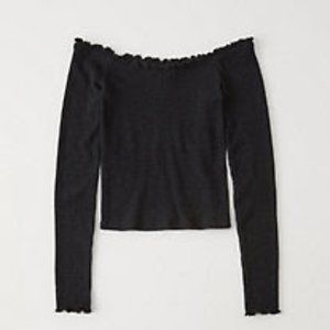 Abercrombie and Fitch Off the Shoulder Black Ruffle Top